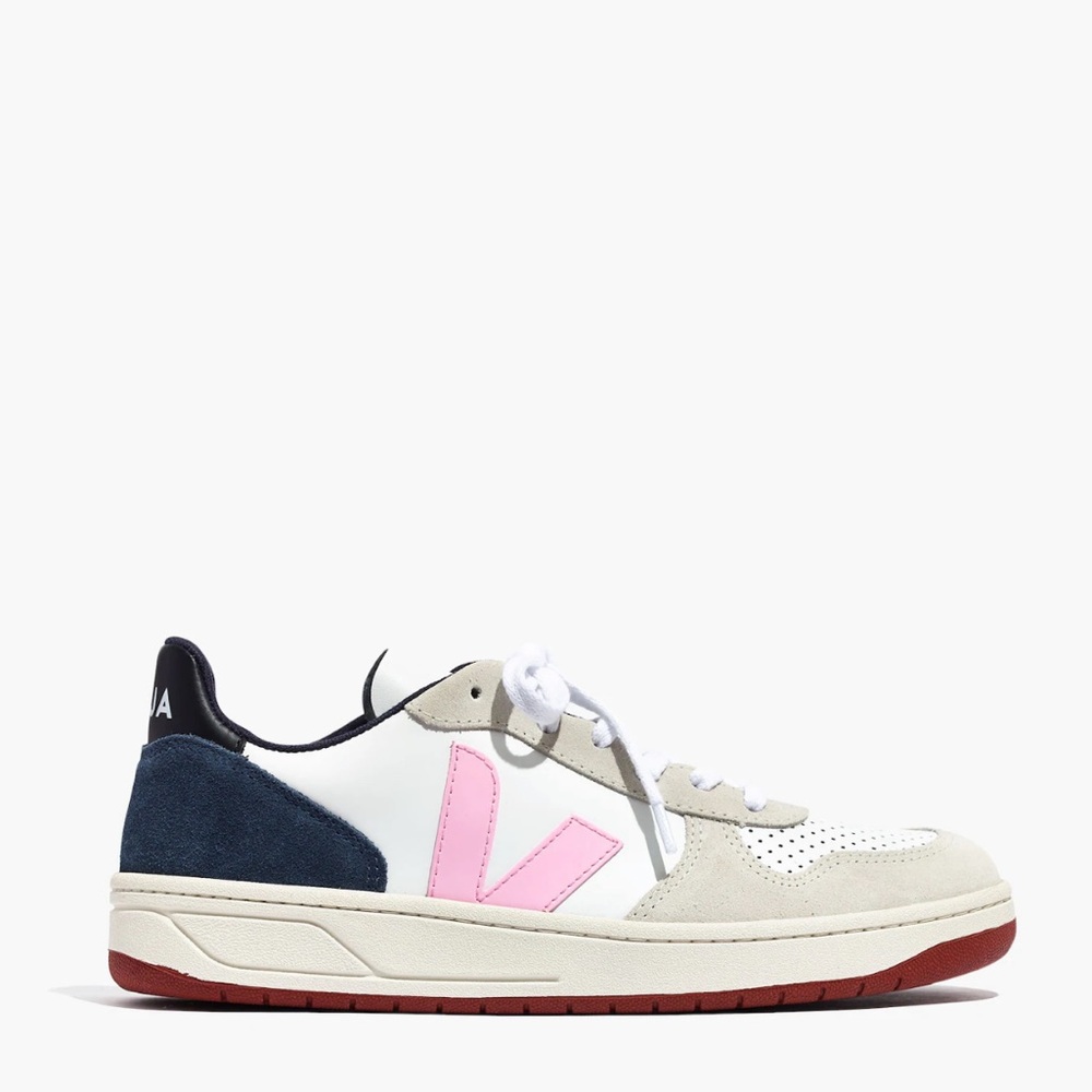 Veja x Madewell V10 Navy Pink Suede Sneakers Women’s Size 7 Lace Up Shoes Beige